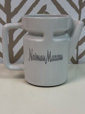 Neiman Marcus White Ceramic Small Pitcher with Gray Script